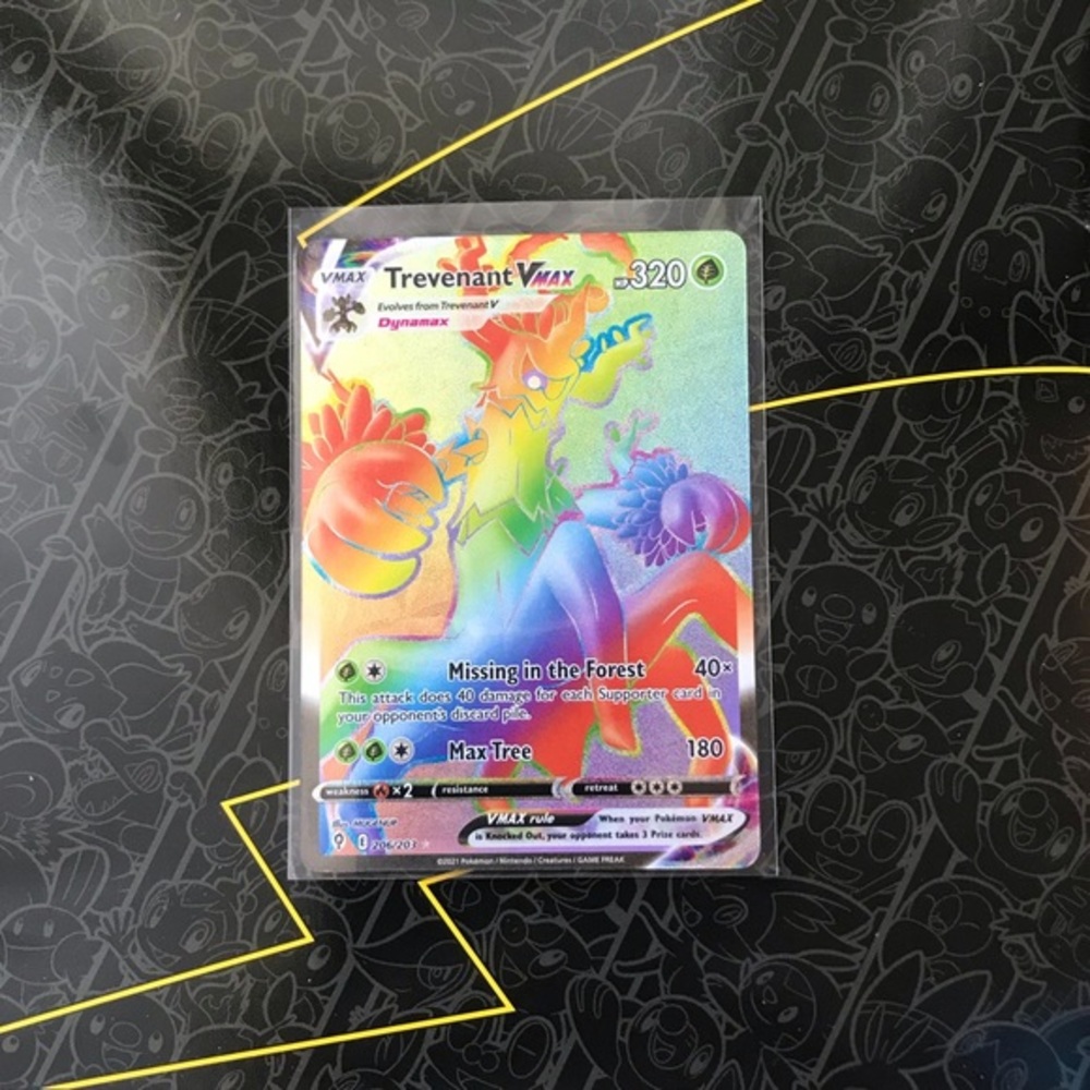 Trevenant VMAX Rainbow Secret Rare Authentic Pokemon Card 206/203
